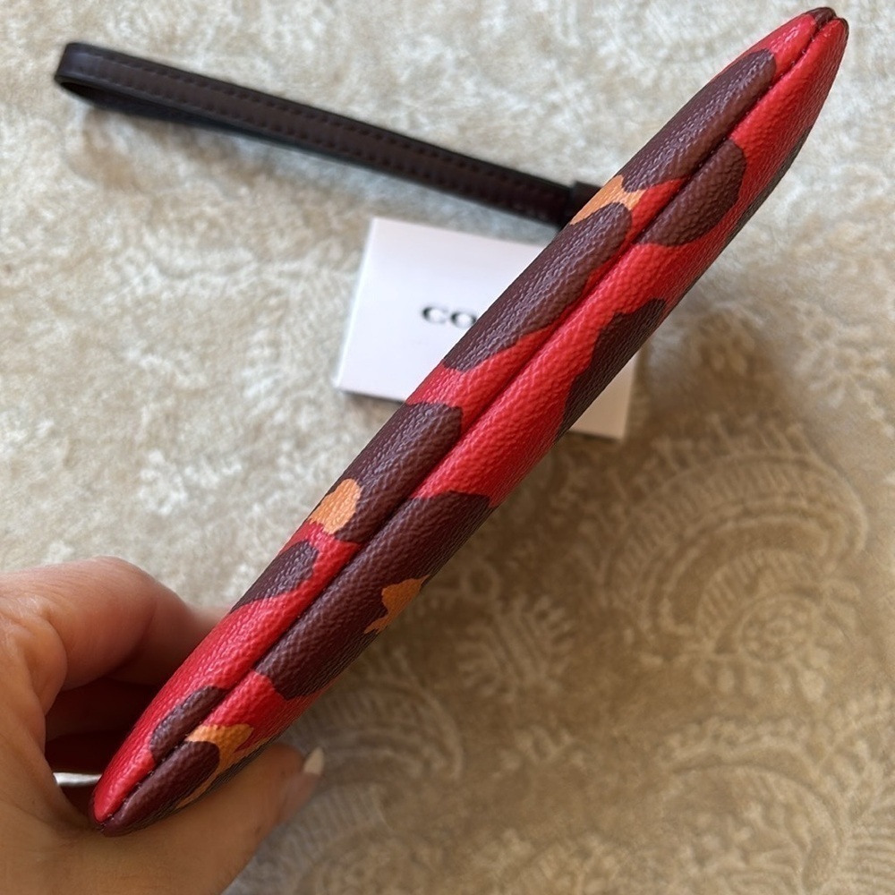Brand New Coach Genuine Leather Red Brown Animal Print Zippered Wristlet - Picture 11 of 15